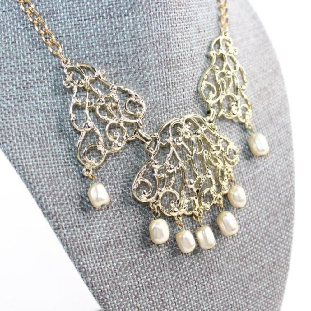 VTG Sarah Conventry Gold Metal Princess Length Oval Link Chain Bib Necklace - Picture 4 of 6